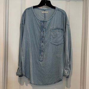 We The Free Light Blue Casual Button Down Shirt